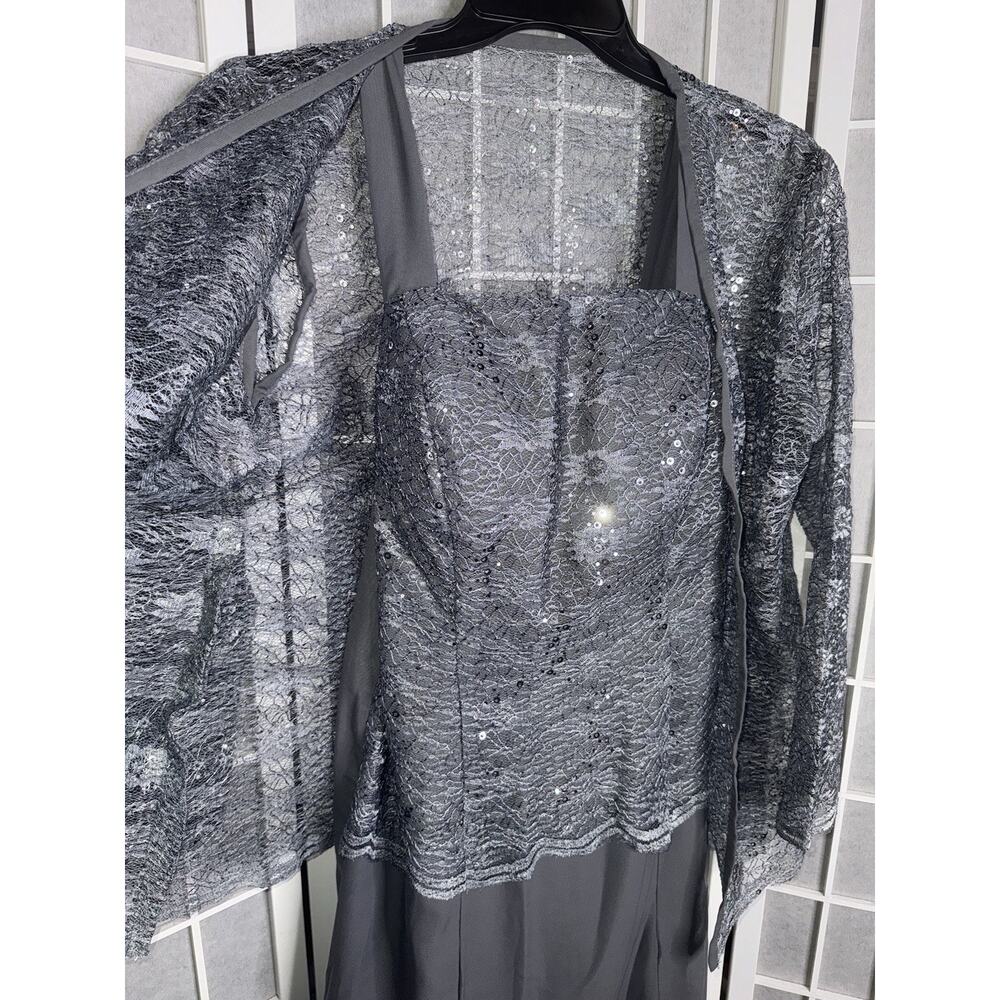 Women's Formal top Lace Mother of bride Gown Long Evening dress Size L/XL GRAY - Picture 4 of 6